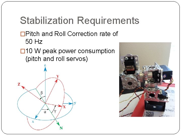 Stabilization Requirements �Pitch and Roll Correction rate of 50 Hz � 10 W peak