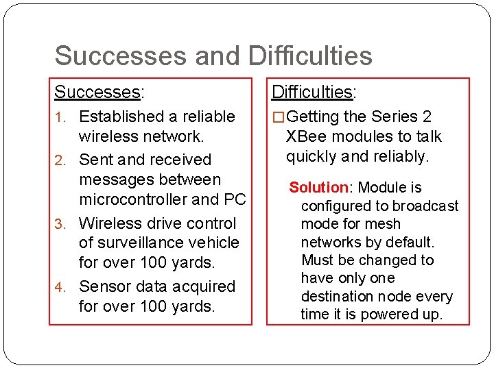 Successes and Difficulties Successes: Difficulties: 1. Established a reliable � Getting the Series 2