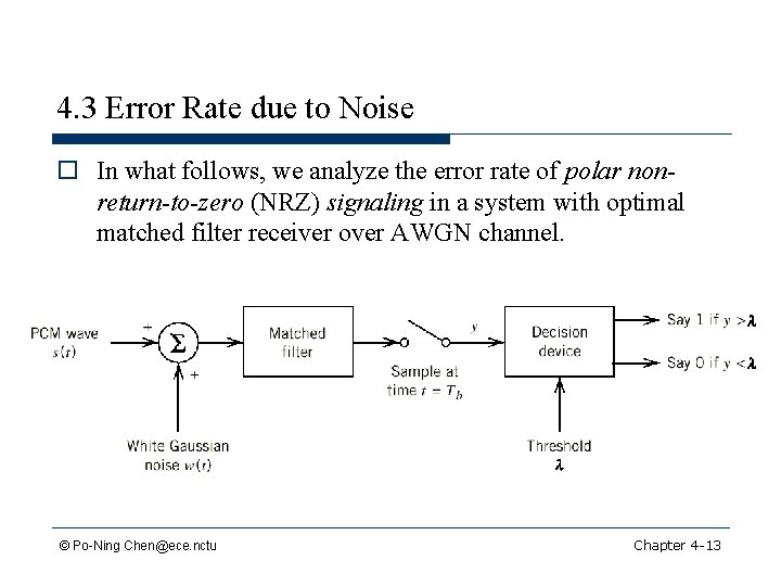 4. 3 Error Rate due to Noise o In what follows, we analyze the