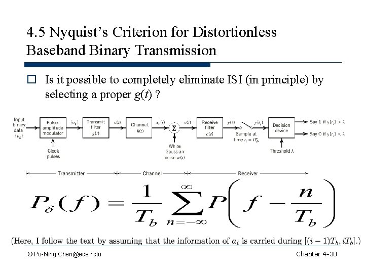 4. 5 Nyquist’s Criterion for Distortionless Baseband Binary Transmission o Is it possible to