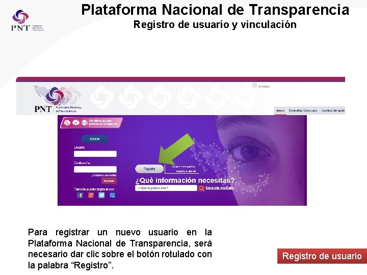 Plataforma Nacional de Transparencia Registro de usuario y vinculación Para registrar un nuevo usuario