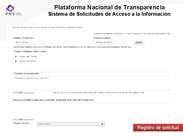 Plataforma Nacional de Transparencia Sistema de Solicitudes de Acceso a la Información Registro de