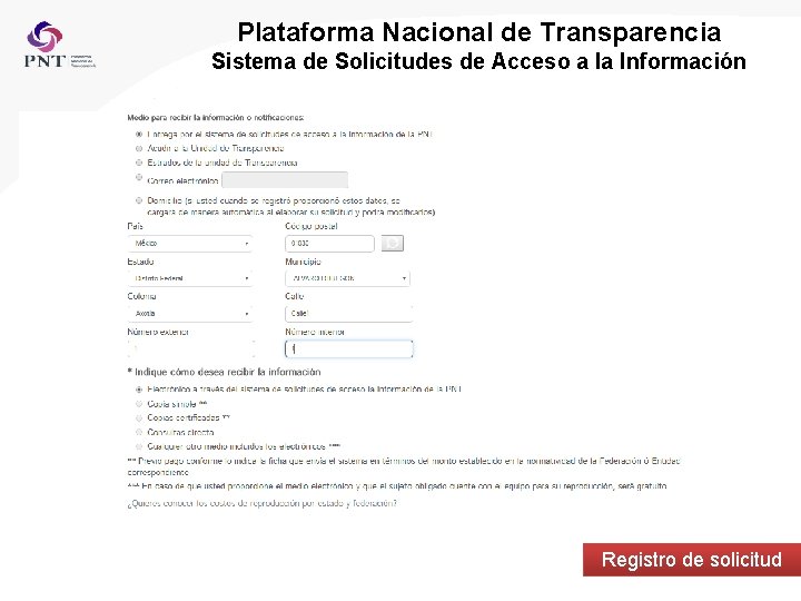 Plataforma Nacional de Transparencia Sistema de Solicitudes de Acceso a la Información Registro de