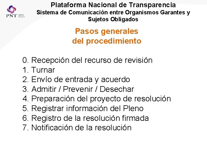 Plataforma Nacional de Transparencia Sistema de Comunicación entre Organismos Garantes y Sujetos Obligados Pasos