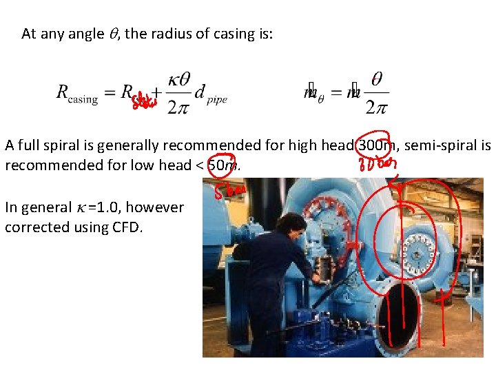 At any angle q, the radius of casing is: A full spiral is generally