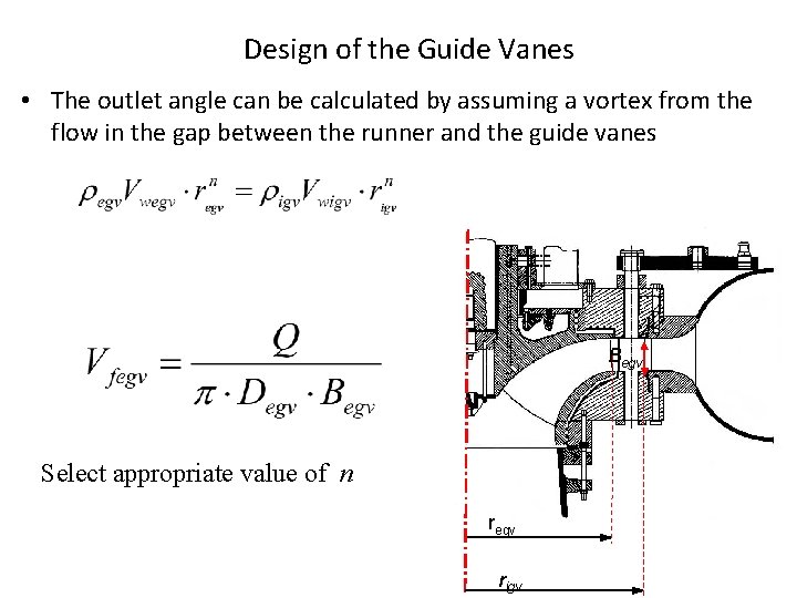 Design of the Guide Vanes • The outlet angle can be calculated by assuming