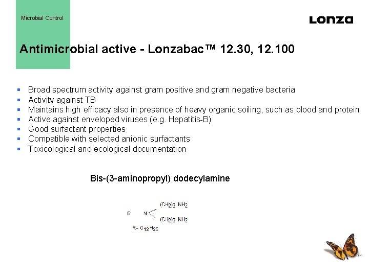 Microbial Control Antimicrobial active - Lonzabac™ 12. 30, 12. 100 § § § §