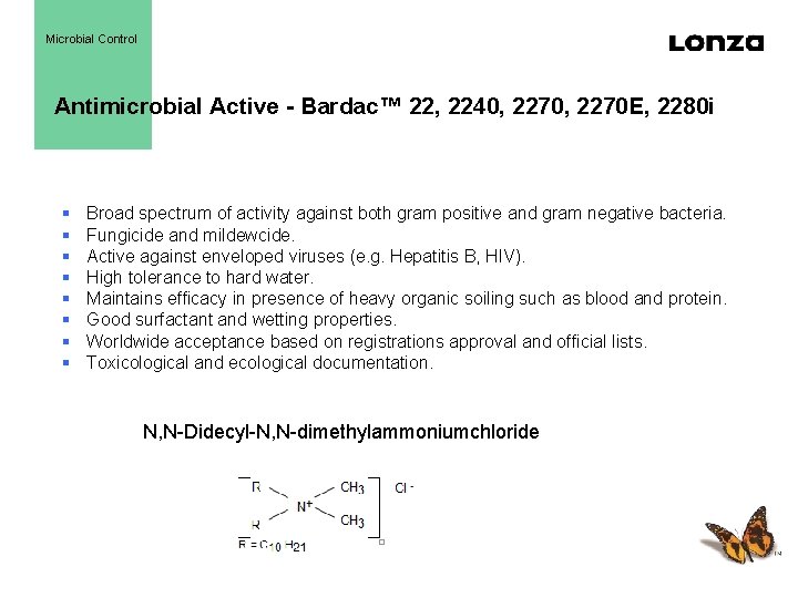 Microbial Control Antimicrobial Active - Bardac™ 22, 2240, 2270 E, 2280 i § §