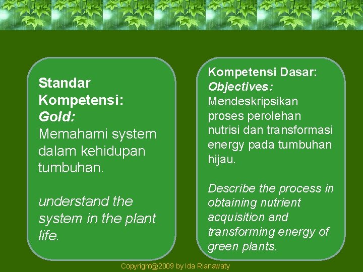 Standar Kompetensi: Gold: Memahami system dalam kehidupan tumbuhan. understand the system in the plant
