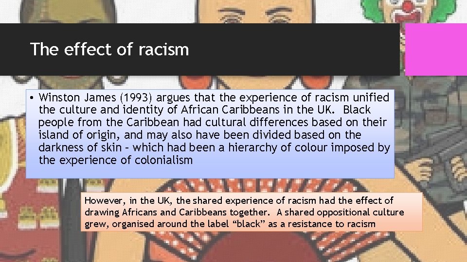 The effect of racism • Winston James (1993) argues that the experience of racism