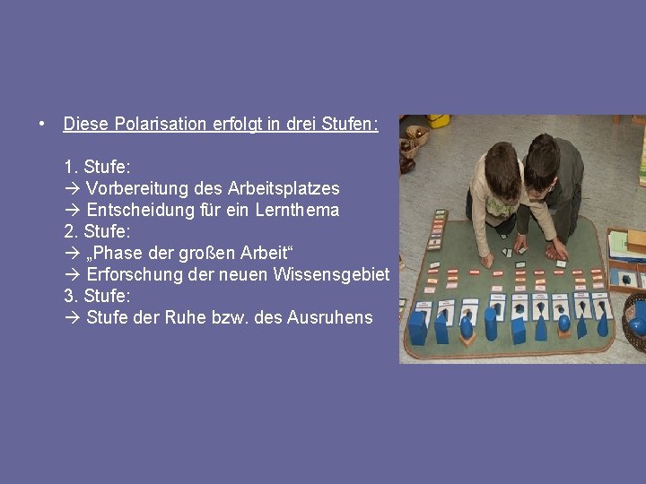  • Diese Polarisation erfolgt in drei Stufen: 1. Stufe: Vorbereitung des Arbeitsplatzes Entscheidung