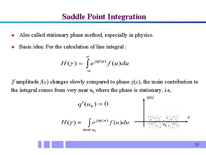 Saddle Point Integration v Also called stationary phase method, especially in physics. v Basic