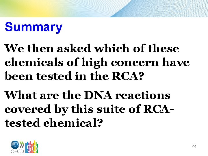 Summary We then asked which of these chemicals of high concern have been tested