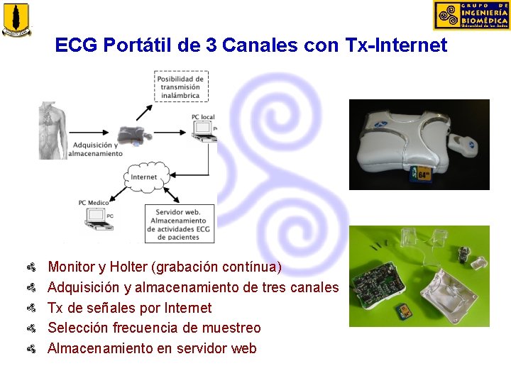 ECG Portátil de 3 Canales con Tx-Internet Monitor y Holter (grabación contínua) Adquisición y