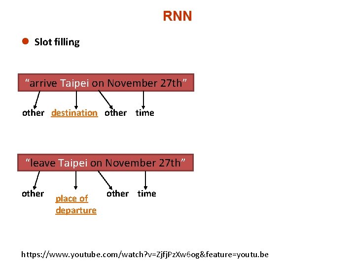 RNN l Slot filling “arrive Taipei on November 27 th” other destination other time