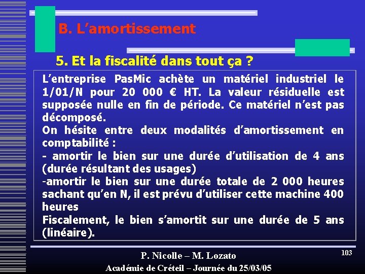 B. L’amortissement 5. Et la fiscalité dans tout ça ? L’entreprise Pas. Mic achète