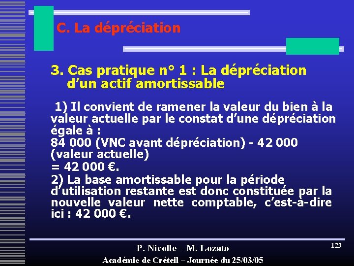 C. La dépréciation 3. Cas pratique n° 1 : La dépréciation d’un actif amortissable