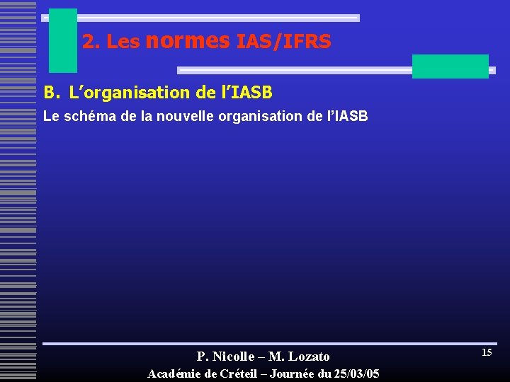 2. Les normes IAS/IFRS B. L’organisation de l’IASB Le schéma de la nouvelle organisation