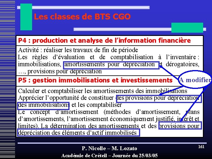 Les classes de BTS CGO P 4 : production et analyse de l’information financière