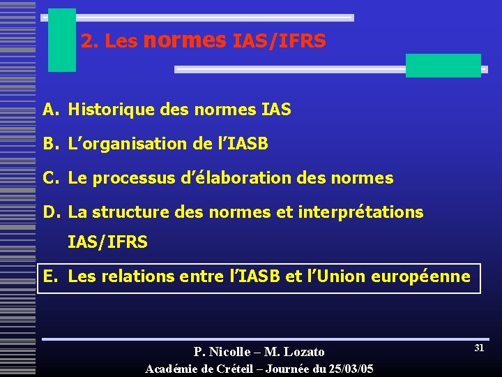 2. Les normes IAS/IFRS A. Historique des normes IAS B. L’organisation de l’IASB C.