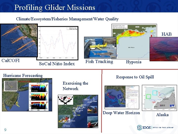 Profiling Glider Missions Climate/Ecosystem/Fisheries Management/Water Quality HAB Cal. COFI So. Cal Niño Index Fish