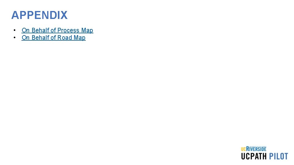 APPENDIX • On Behalf of Process Map • On Behalf of Road Map 