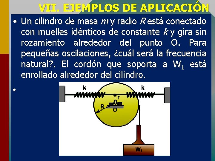 VII. EJEMPLOS DE APLICACIÓN • Un cilindro de masa m y radio R está