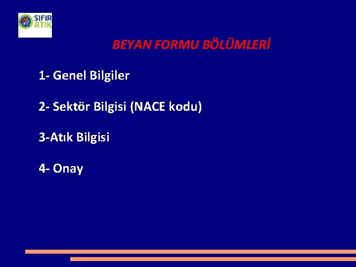 BEYAN FORMU BÖLÜMLERİ 1 - Genel Bilgiler 2 - Sektör Bilgisi (NACE kodu) 3