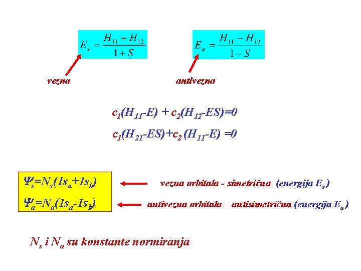 vezna antivezna c 1(H 11 -E) + c 2(H 12 -ES)=0 c 1(H 21