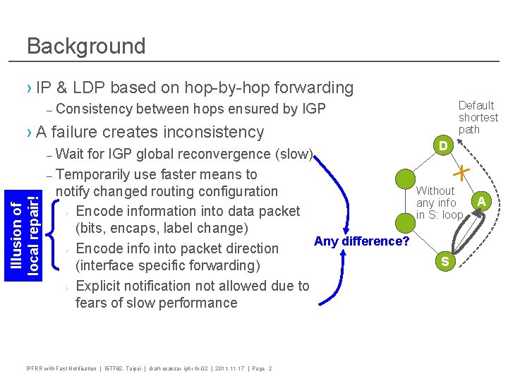 Background › IP & LDP based on hop-by-hop forwarding Default shortest path – Consistency