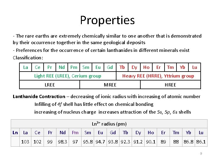 Properties - The rare earths are extremely chemically similar to one another that is