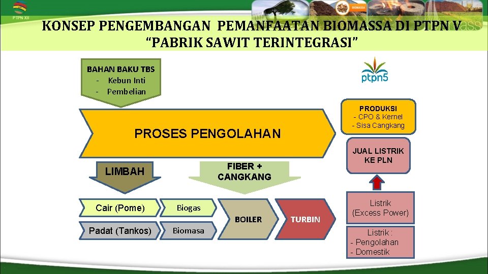 KONSEP PENGEMBANGAN PEMANFAATAN BIOMASSA DI PTPN V “PABRIK SAWIT TERINTEGRASI” BAHAN BAKU TBS -