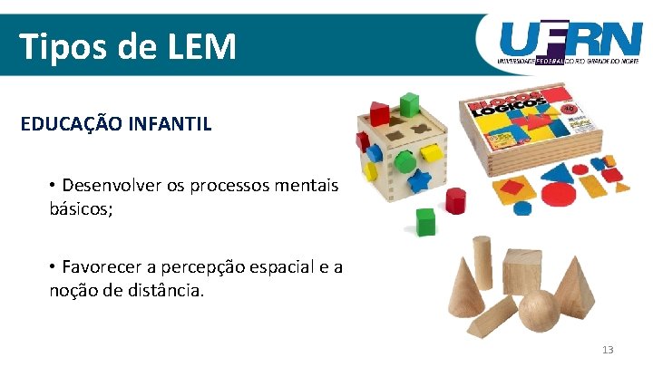 Tipos de LEM EDUCAÇÃO INFANTIL • Desenvolver os processos mentais básicos; • Favorecer a