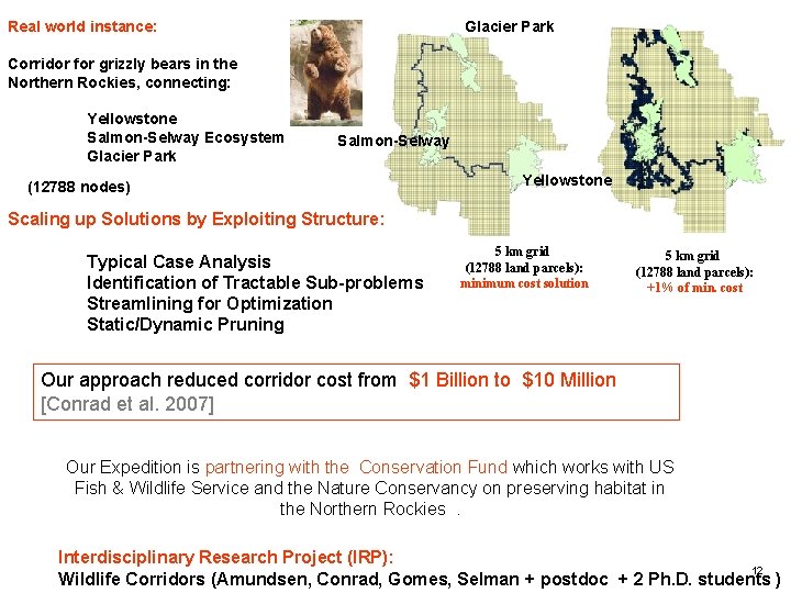 Real world instance: Glacier Park Corridor for grizzly bears in the Northern Rockies, connecting: