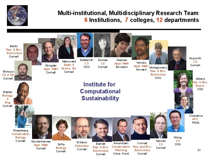 Multi-institutional, Multidisciplinary Research Team 6 Institutions, 7 colleges, 12 departments Bento Res. & Env.