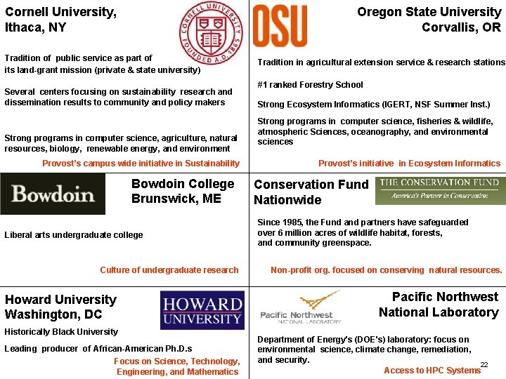 Cornell University, Ithaca, NY Oregon State University Corvallis, OR Tradition of public service as