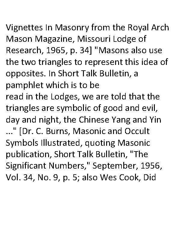 Vignettes In Masonry from the Royal Arch Mason Magazine, Missouri Lodge of Research, 1965,