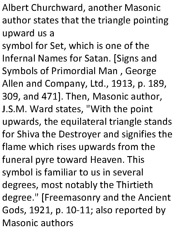 Albert Churchward, another Masonic author states that the triangle pointing upward us a symbol