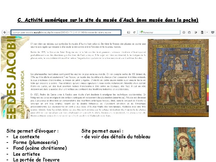 C. Activité numérique sur le site du musée d’Auch (mon musée dans la poche)