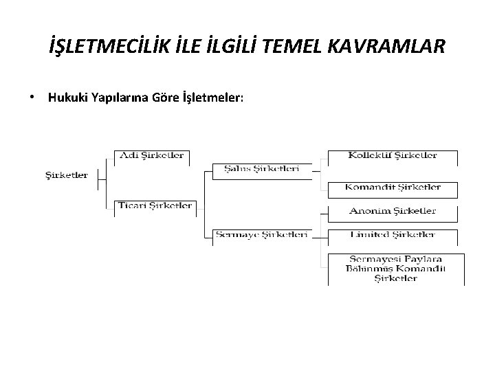 İŞLETMECİLİK İLE İLGİLİ TEMEL KAVRAMLAR • Hukuki Yapılarına Göre İşletmeler: 