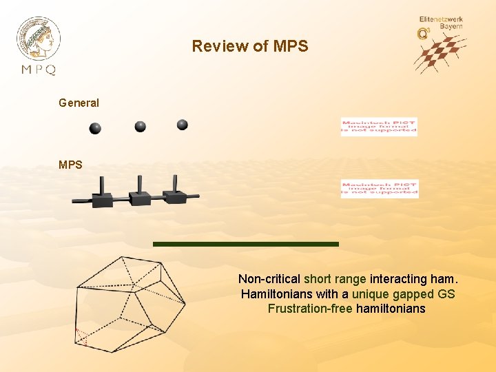 Review of MPS General MPS Non-critical short range interacting ham. Hamiltonians with a unique