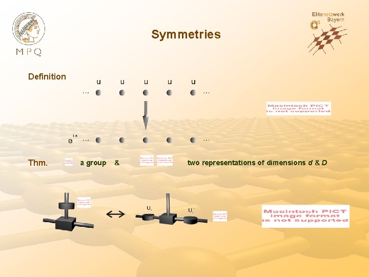 Symmetries Definition Thm. a group & two representations of dimensions d & D 