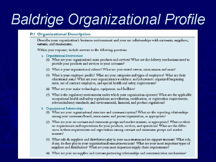 Baldrige Organizational Profile 