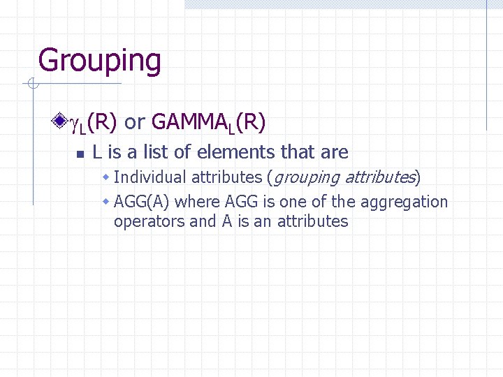 Grouping L(R) or GAMMAL(R) n L is a list of elements that are w