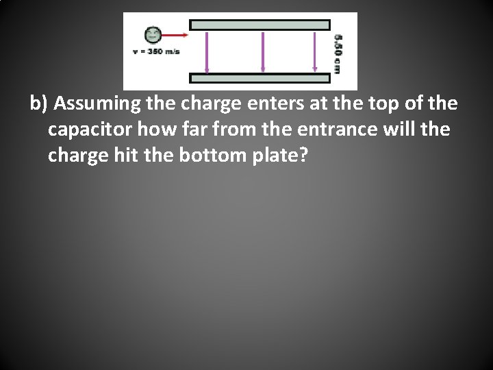 b) Assuming the charge enters at the top of the capacitor how far from