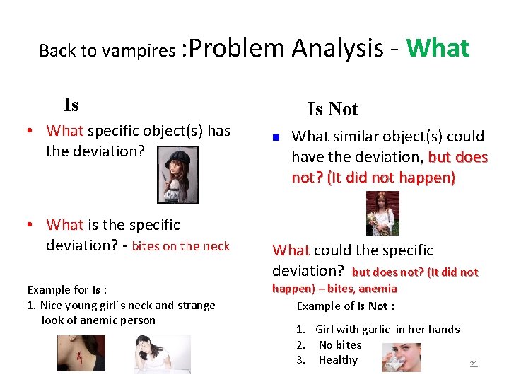 Back to vampires : Problem Analysis - What Is • What specific object(s) has