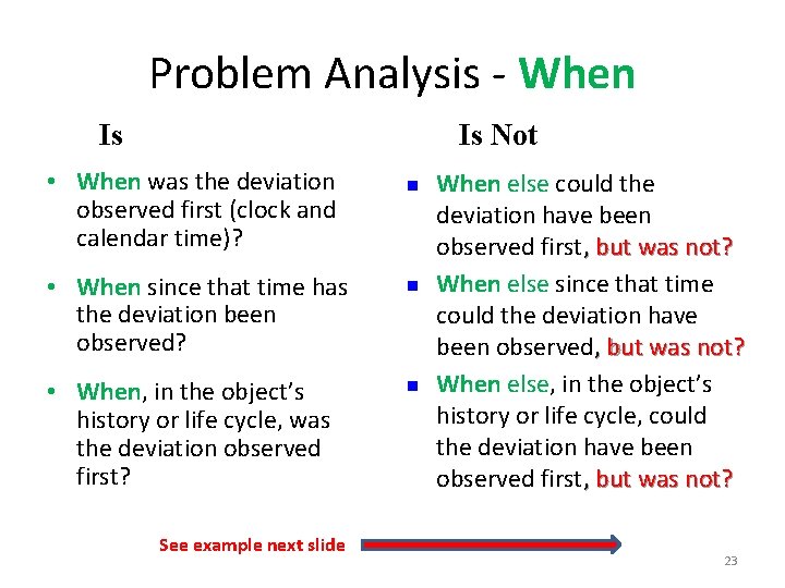 Problem Analysis - When Is Is Not • When was the deviation observed first