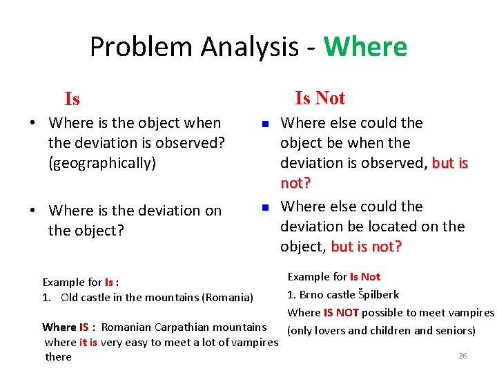 Problem Analysis - Where Is Not Is • Where is the object when the