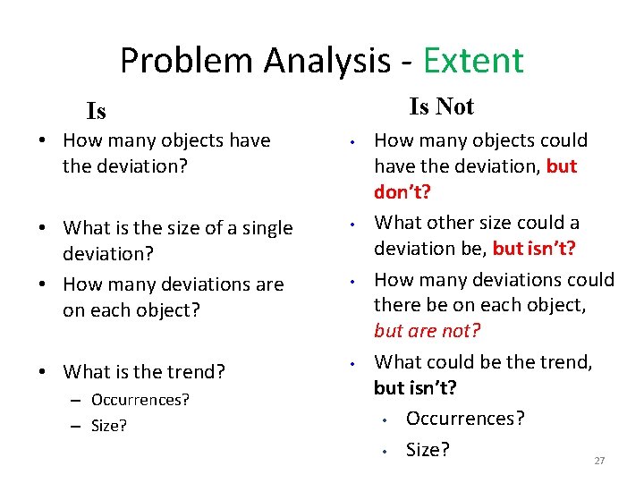 Problem Analysis - Extent Is Not Is • How many objects have the deviation?