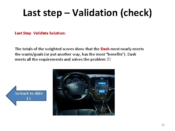 Last step – Validation (check) Last Step Validate Solution: The totals of the weighted